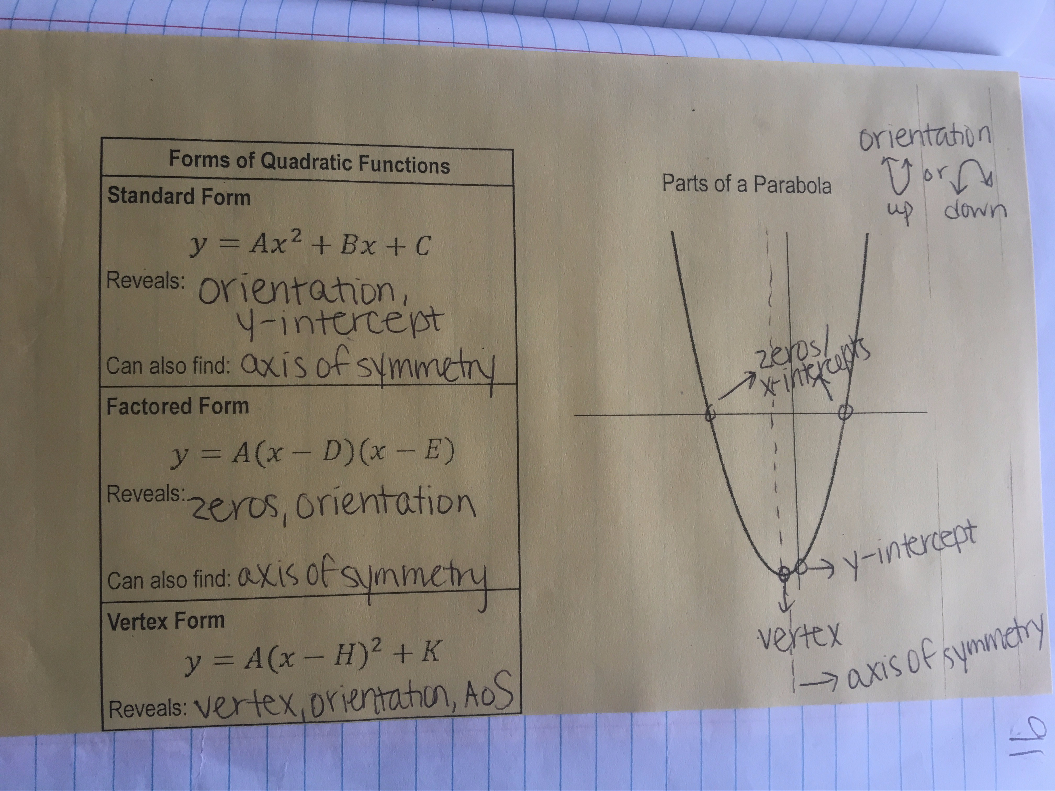 Algebra 1 Unit 8 Interactive Notebooks Forms Of Quadratic Functions Mastalio Math Mavericks